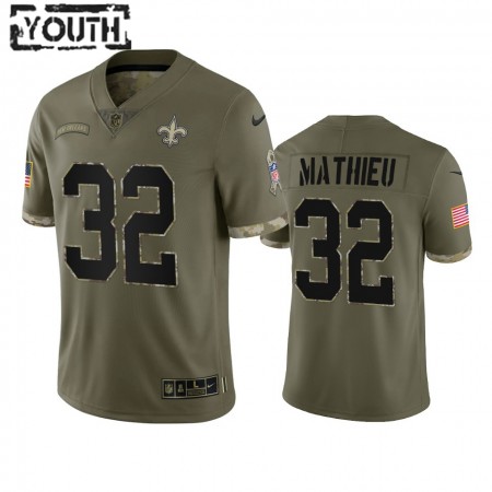 Maillot Enfant New Orleans Saints Tyrann Mathieu 32 Olive 2022 Salute To Service Limited